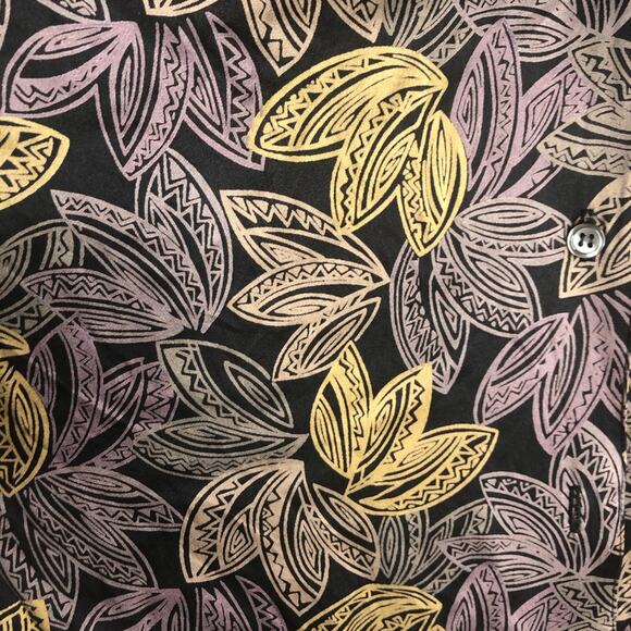 Harve Benard Silk Leaf Print Long Sleeve Blouse 8 - Picture 4 of 8